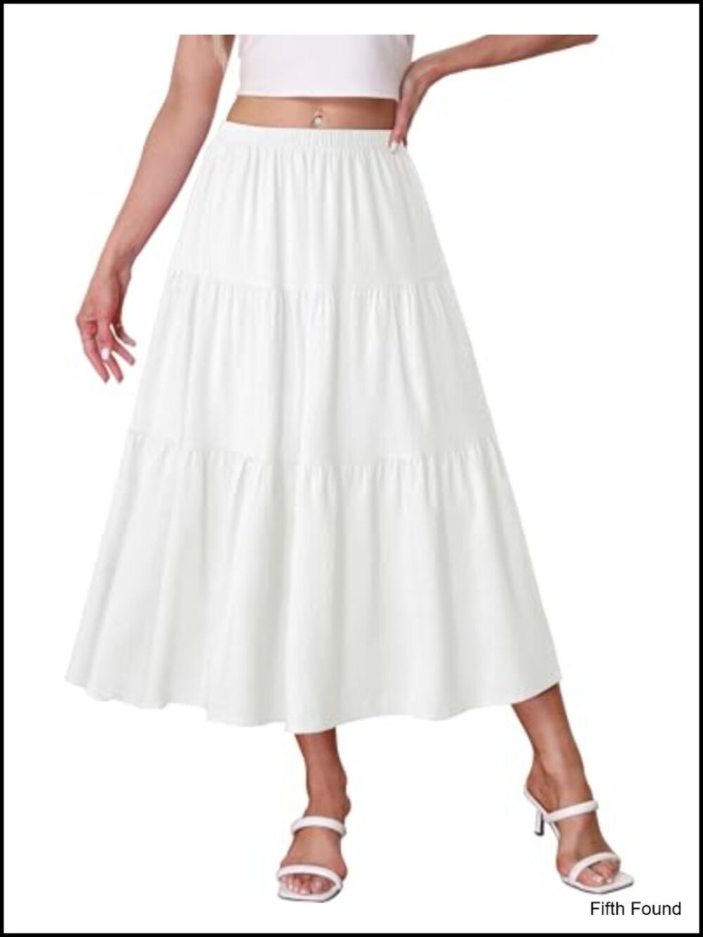 Boho Midi Skirt A-Line Flowy Tiered Elastic High Waist Cotton Blend